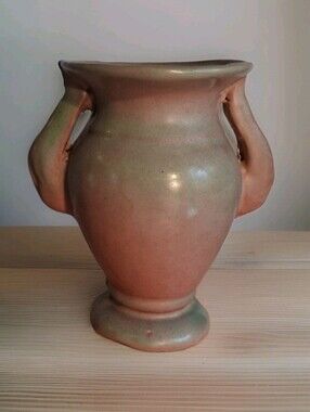 Vintage Niloak Pottery Two Handled Vase Pink & Green